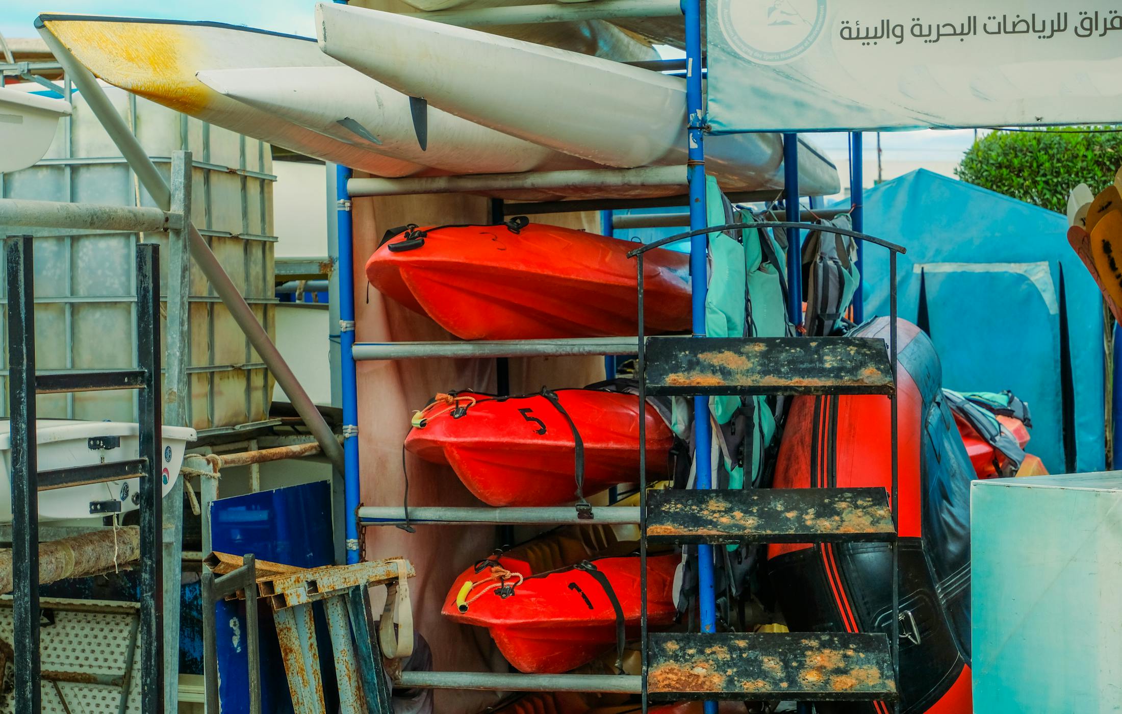 Kayaks prepared for outdoor activity bookings